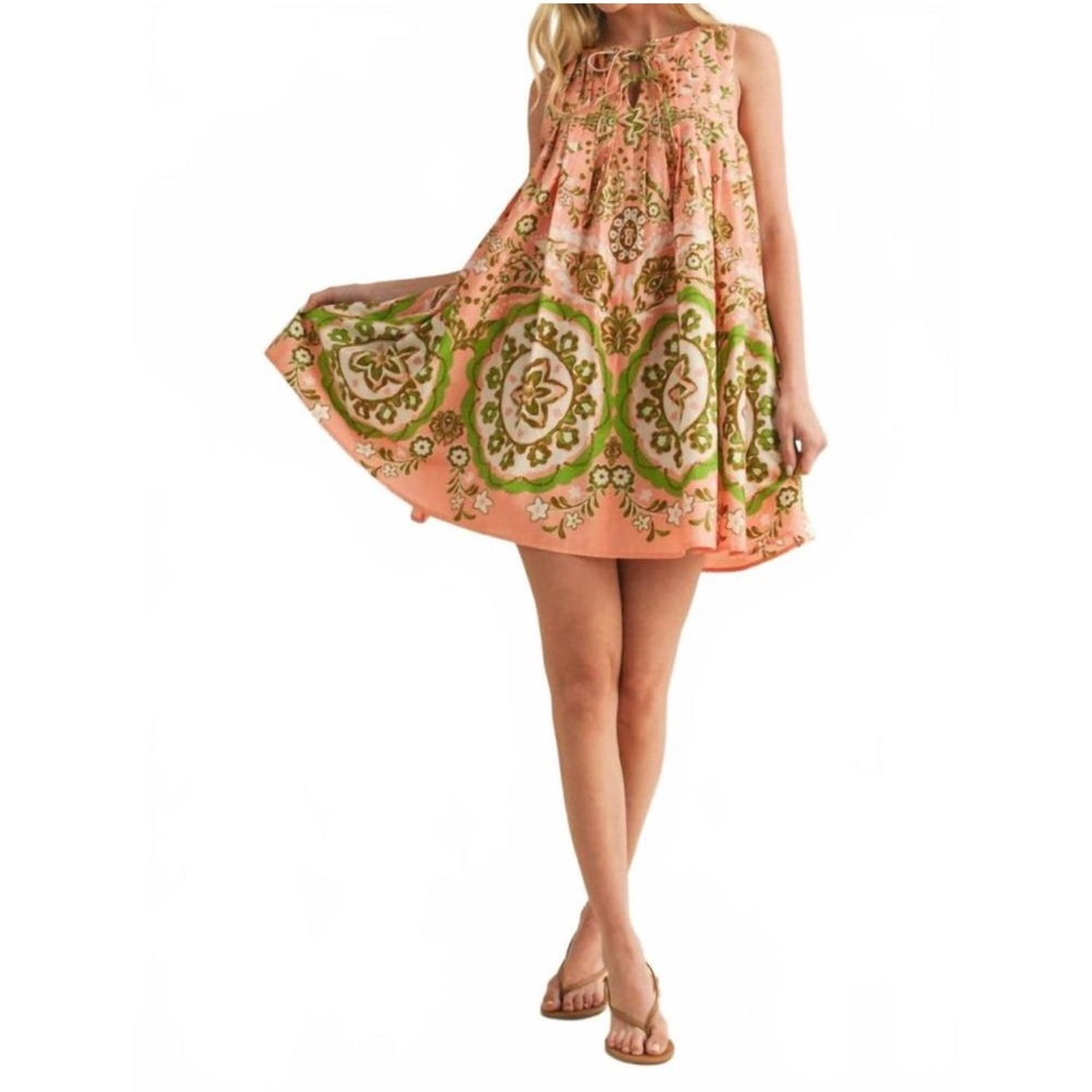 Floral Pink and Green cotton mini dress by &merci